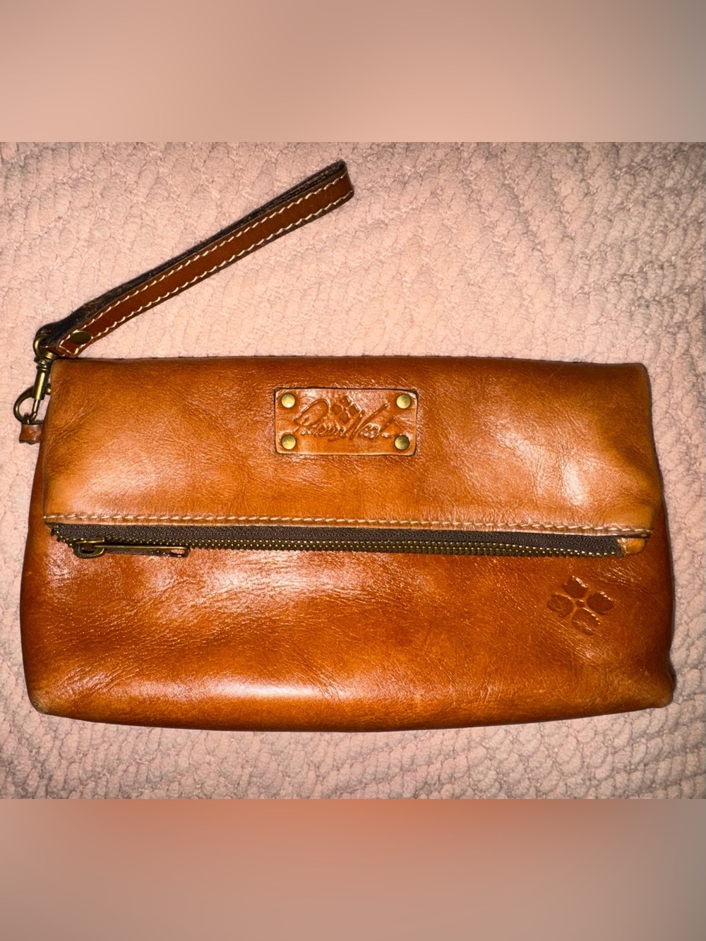 Patricia Nash Valerie Fold-Over Wristlet/Clutch Tan Cognac Leather